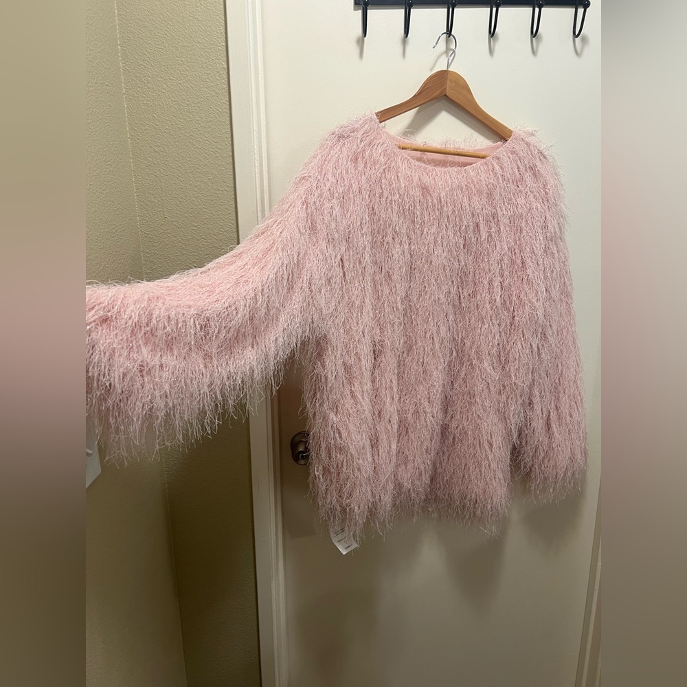 Oversized Fringe Mini Dress , Baby Pink, Japanese One-Size - Picture 3 of 5